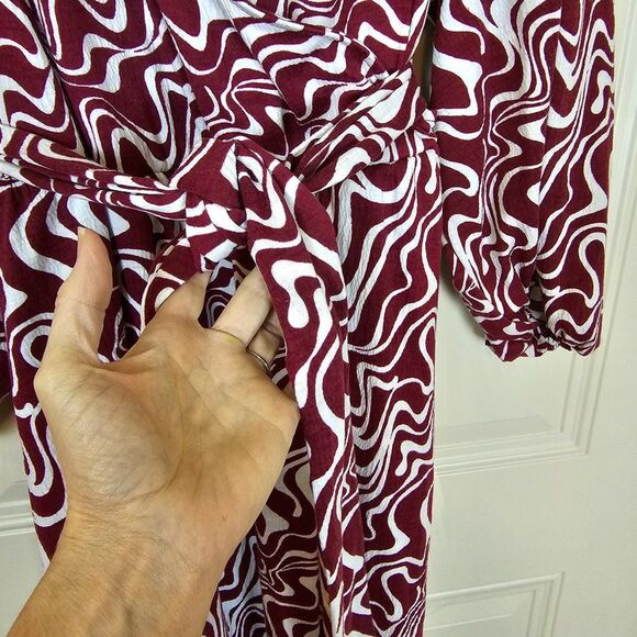 Ava & Viv Faux Wrap Balloon Sleeve Belted Midi Dress Size 3X - Picture 7 of 8